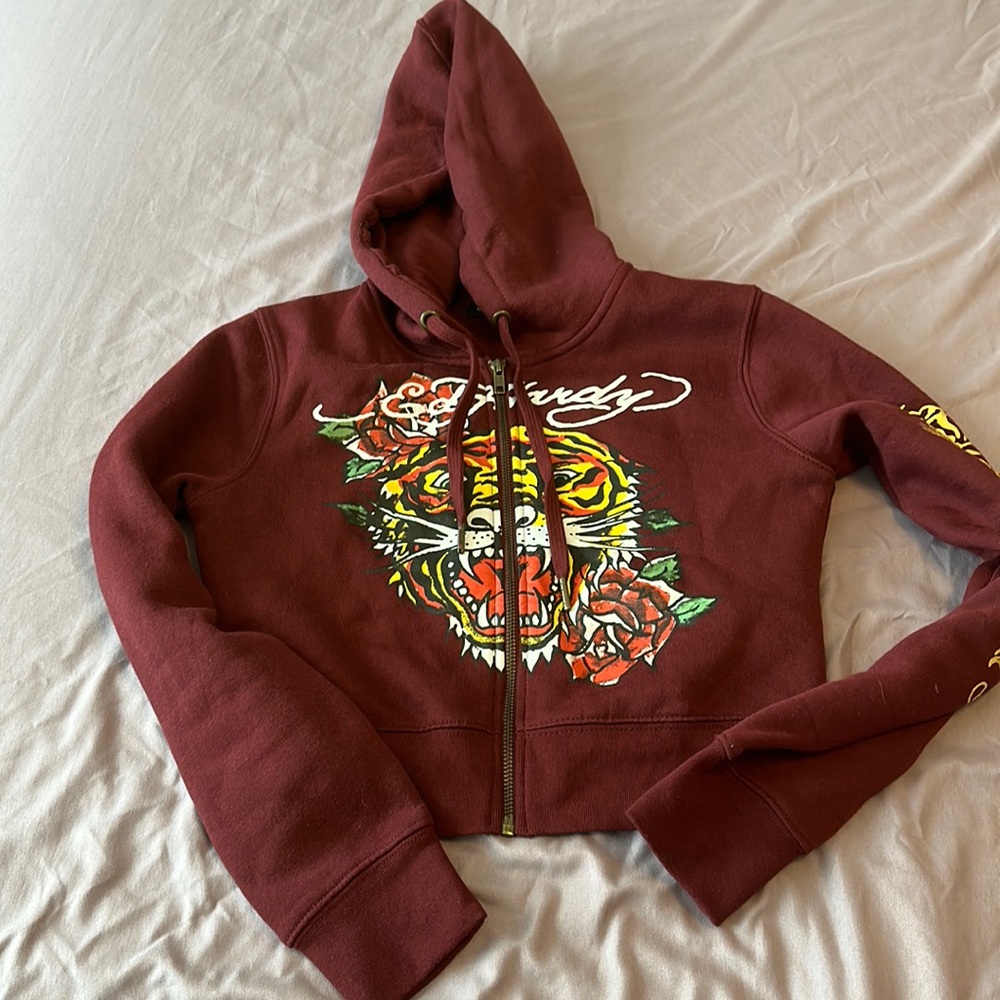 Maroon zip up hoodie from Ed hardy worn once size M